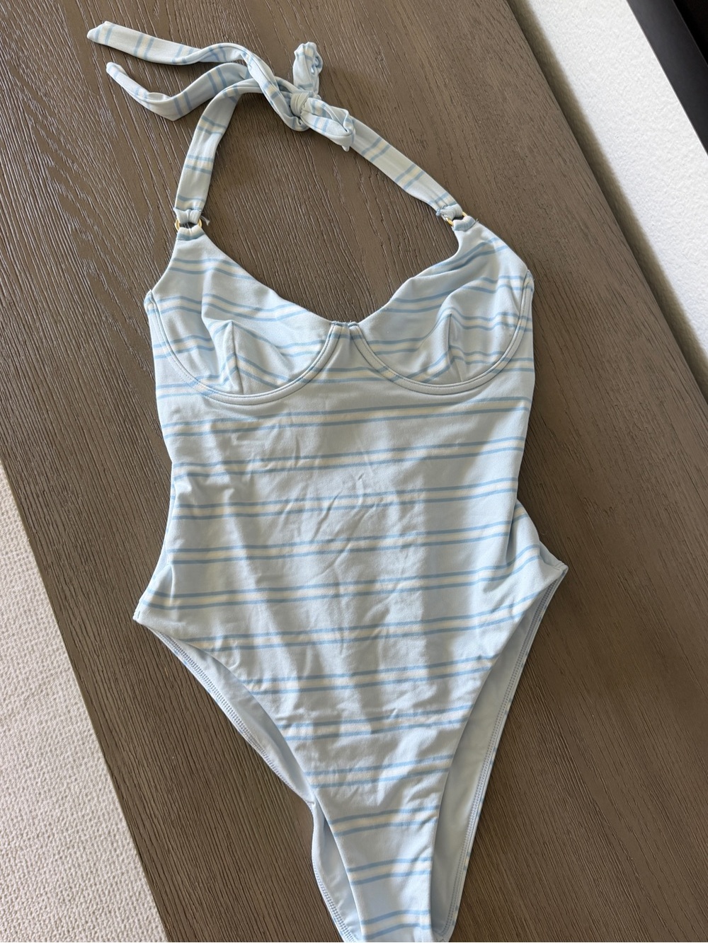 Monday Swimwear Light Blue & White Striped Halter Kids One-Piece